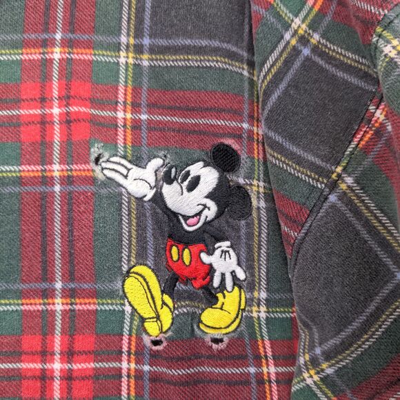 The Disney Store Mens Mickey Mouse Polo Shirt Red Plaid XXL Long Sleeve Cotton - Picture 4 of 13